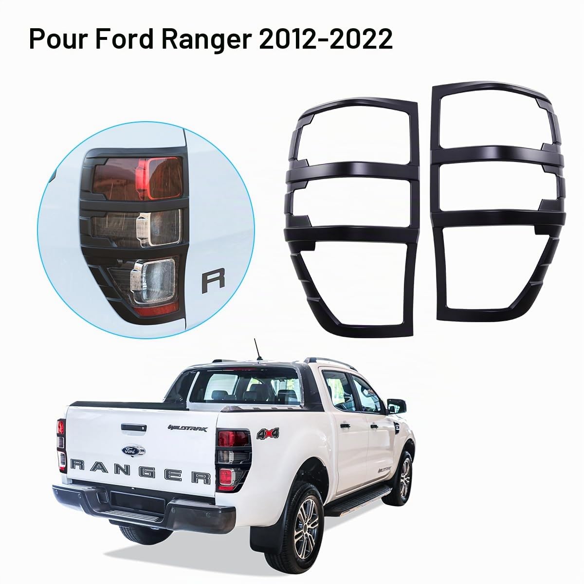 Protection du couvercle du feu arrière pour Ford Ranger Wildtrak Raptor 2012-2022 T6 T7 T8 XL XLT Limited Tremor MK1 MK2 MK3 Noir (Couvercle de feu arrière)