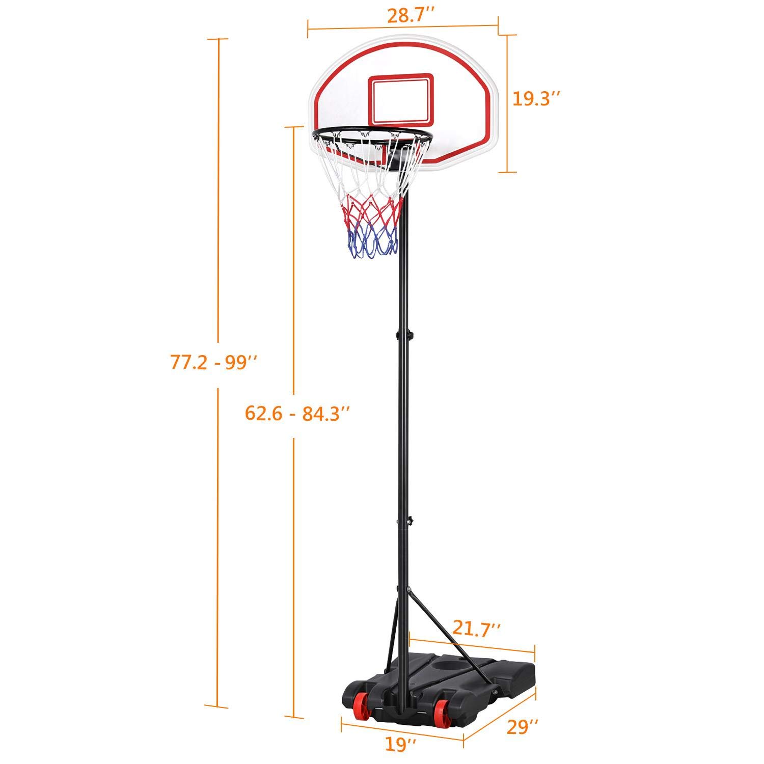 Yaheetech Basketball Portable Hoops & Goals,6.48.2ft HeightAdjustable Basketball Hoop System