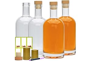 25oz Classic Empty Whiskey Glass Bottle with Easy Open Cork Lid (4-Pack)