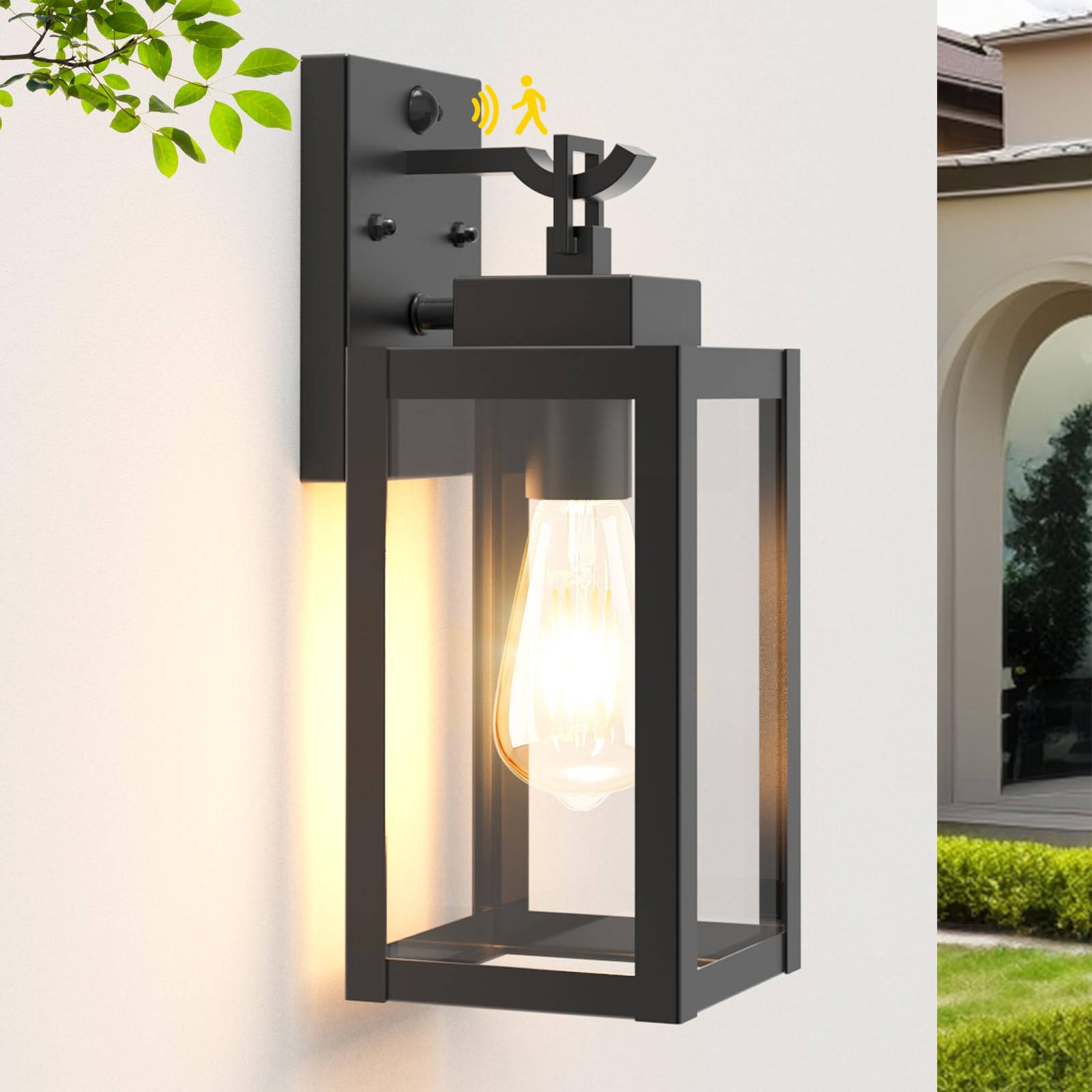 Wondlumi Außenlampe mit Bewegungsmelder E27 3 Beleuchtungsmodi Wandleuchte Aussen Industrial Metallglas Anthrazit IP44 Wandlampe 230V für Garage, Garten (Ohne Leuchtmittel), 1er Set