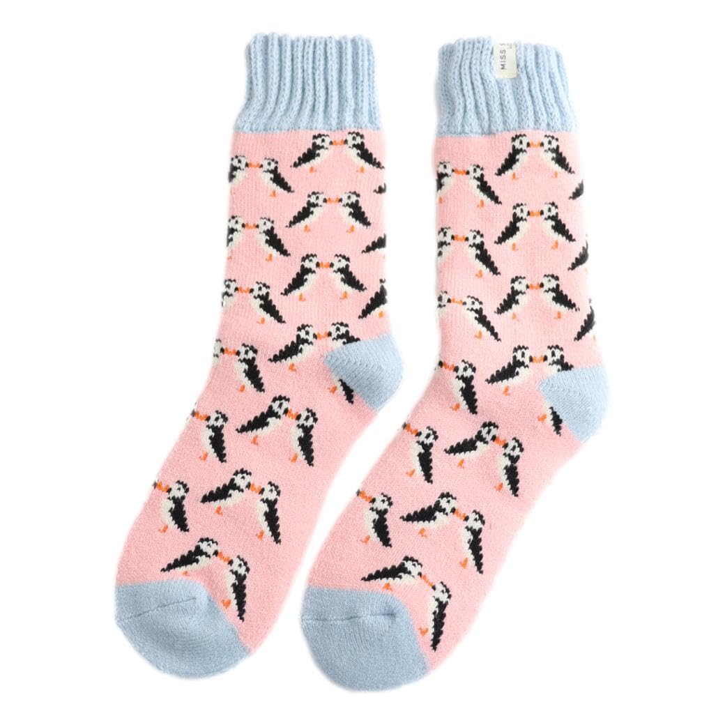 Mr Sparrow Winter Kissing Puffins Dusky Pink Womens Novelty Ankle Socks Adult One Size