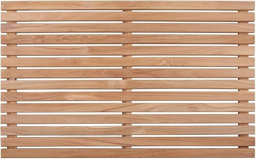 Nordic Style Premium - Ducha de teca + alfombrilla de baño para uso en interiores y exteriores  Plataforma de madera antideslizante para spa, sauna,