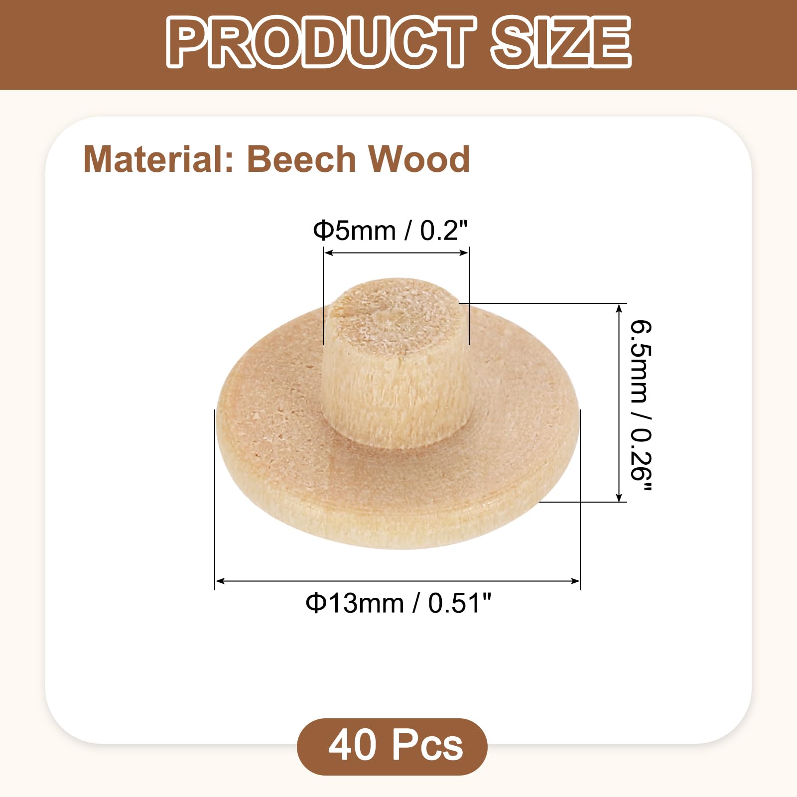 uxcell 40Pcs Wood Button Plugs, 5mm / 0.2