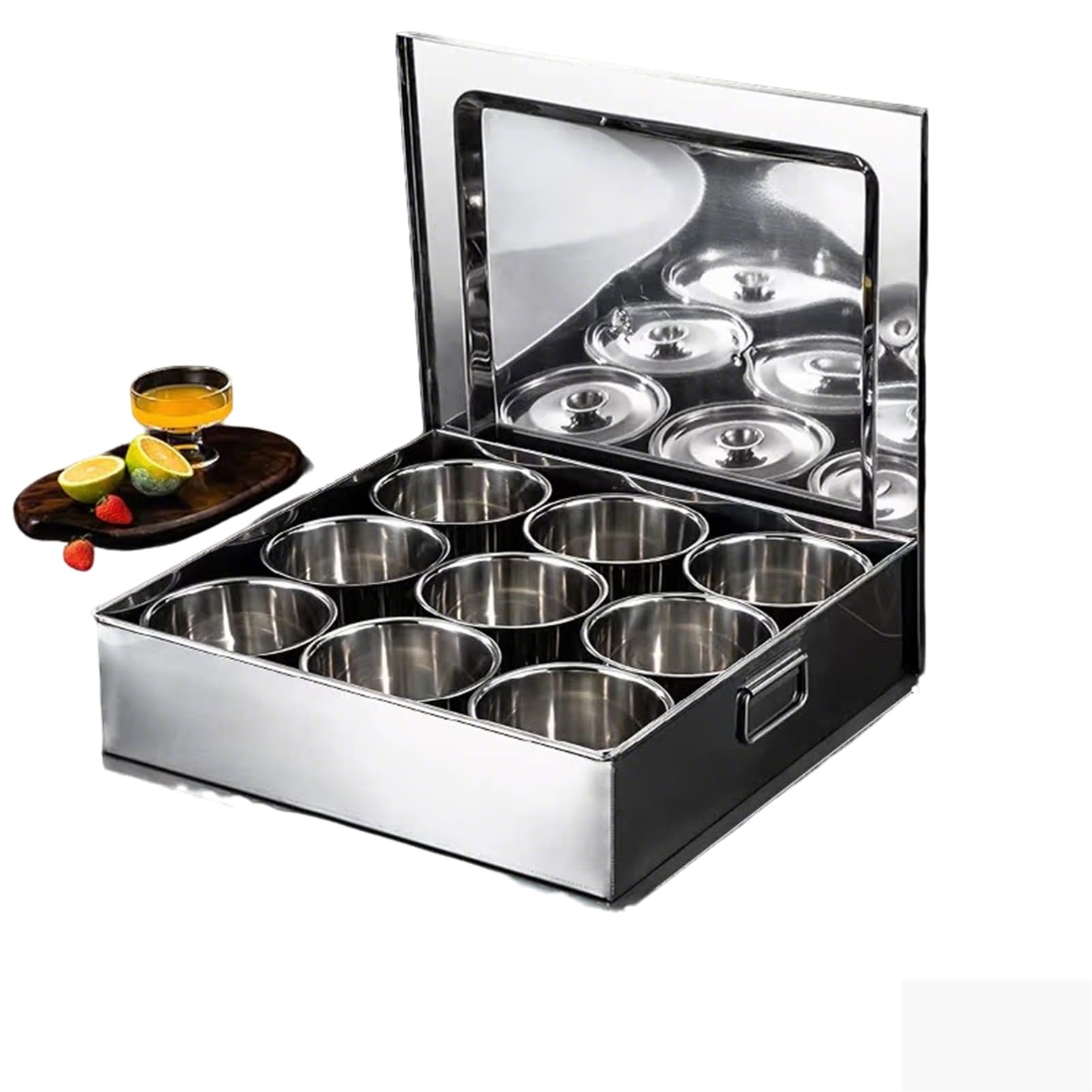 SaryEdge Stainless Steel Pizza Topping Station - Reusable Condiment Containers With Lid Spice Rack Holder For Sauces Ingredients And Seasonings - Perfect For H,
