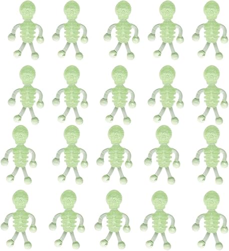 TOYANDONA 20 piezas de juguetes elásticos de Halloween, Halloween que brillan en la oscuridad, juguete de esqueleto luminoso para niños
