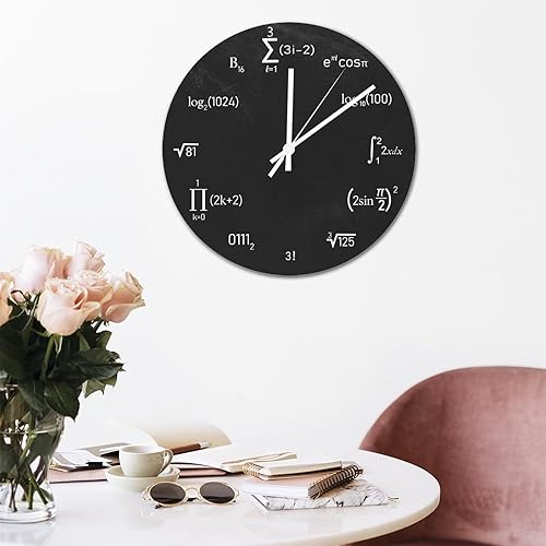 Miniatura 5 de ArogGeld Ecuaciones matemáticas y notaciones Reloj de pared de PVC Matemáticas Pizarra Relojes sin marco de 12 pulgadas funciona con pilas,