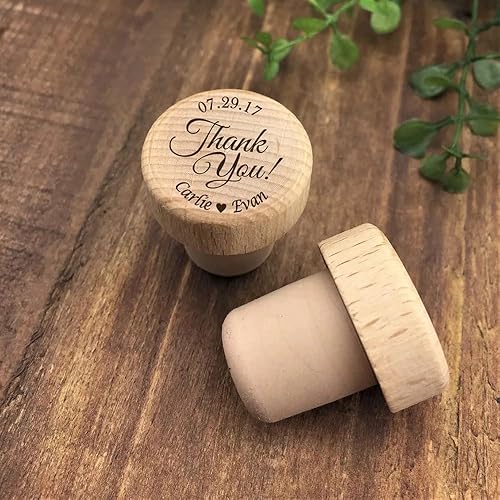 Tapón de vino de madera personalizado, decoración de boda, tapón de botella personalizado con diseño láser, nombre de regalo para invitados (100