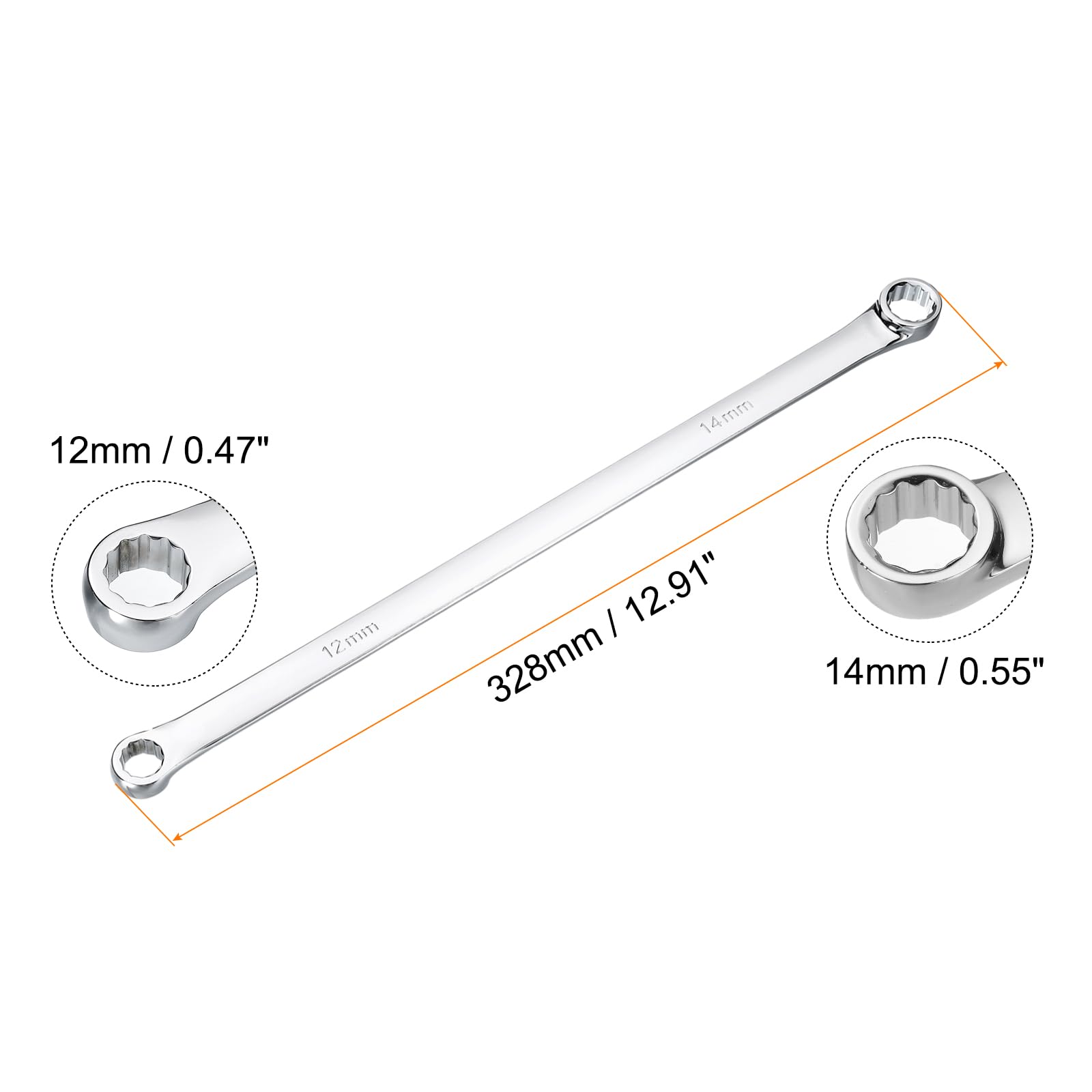 HARFINGTON 2pcs Double End Box Wrench 12 x 14 mm Metric 12 Point 0 Degree Offset Extra Long Double End Box Ratcheting Wrench Carbon Steel Polished Long Spanner Tools for Repairs
