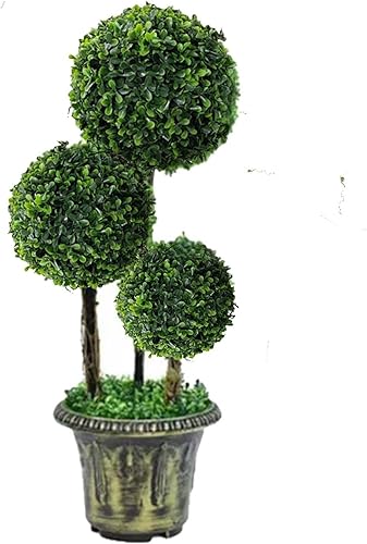 Coregreen Topiario artificial de boj en maceta de 27.5 pulgadas con forma de bola triple artificial, planta falsa de vegetación sintética, árbol en