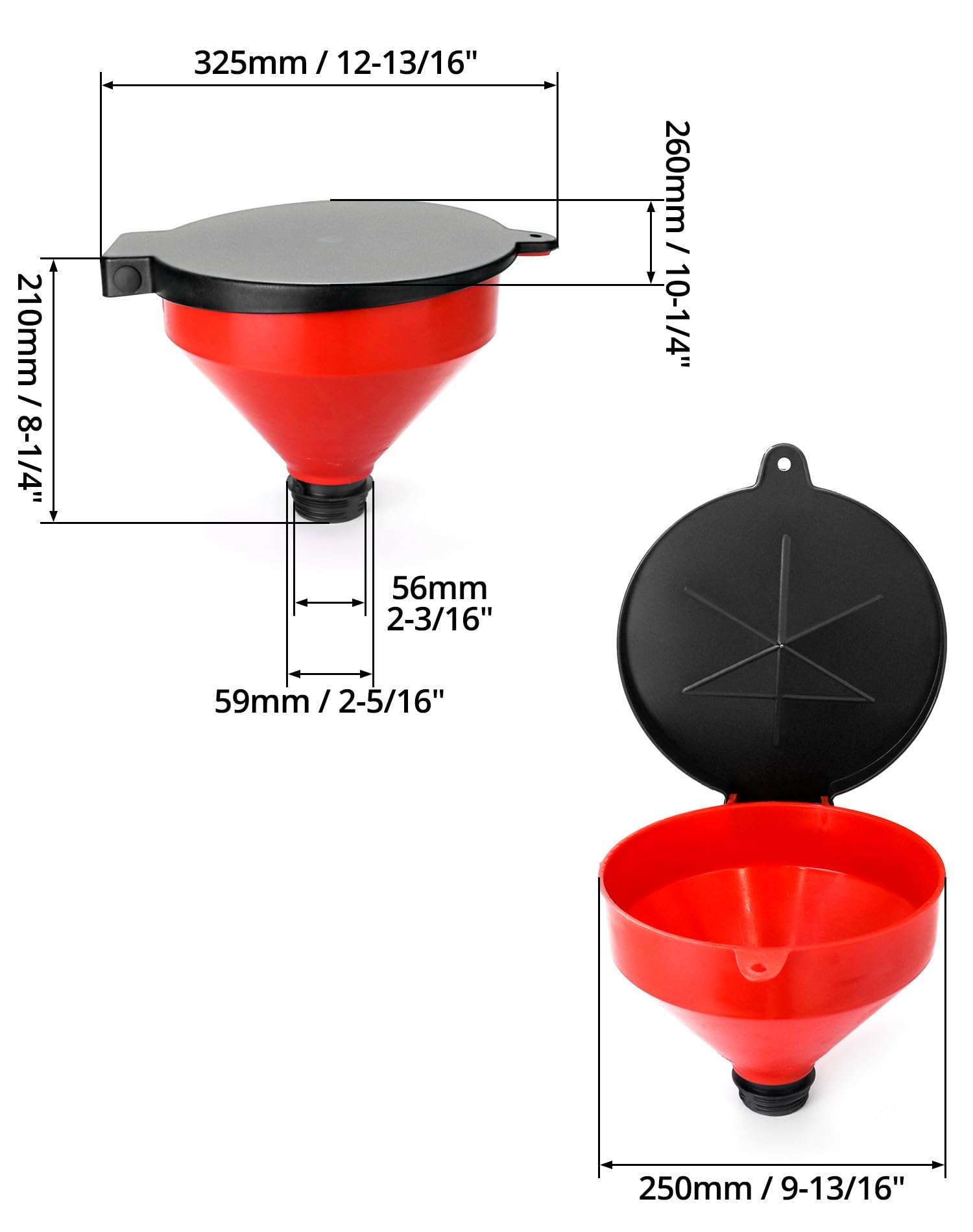 QWORK Imbuto bloccabile da 4 litri con filtro schermo rimovibile, confezione da 2 adattatori BSP da 5,1 cm, imbuto di sicurezza in plastica per olio, filtro antigoccia e imbuto in polietilene per