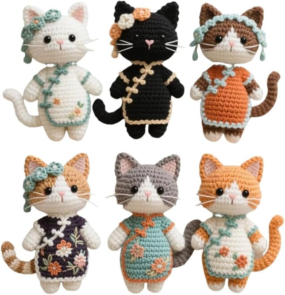 Amazon | YAKINO 6点セット 手編み DIYキット 猫 キーホルダー 材料