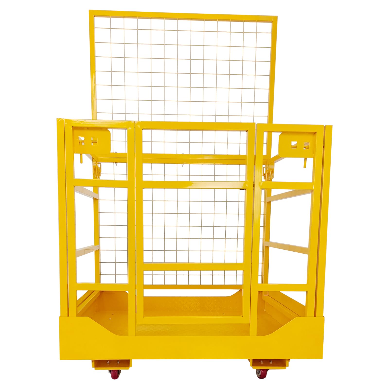 43"X45" Forklift Safety Cage, 1400 LBS Yellow Capacity Forklift Work Platform with Lockable Swivel Wheels, Safety Harness & Lock, Collapsible Lift Basket Aerial Platform for Lifting Loader
