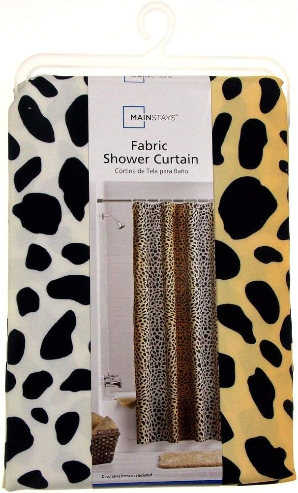 Mainstay, Cheetah Black Brown Fabric Shower Curtain Home