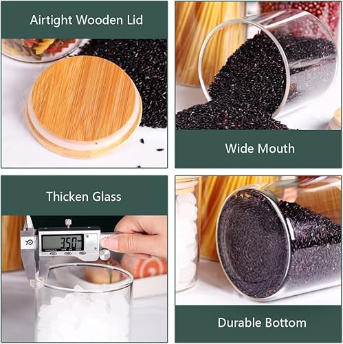 Miniatura 4 de SAIOOL Glass Storage Containers with Lids 5 pack Thicken Glass jars Clear High Borosilicate Glass Food Canister with Bamboo Lid Airtight For Serving