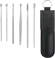 Kit de limpeza para orelhas aço carbono 6 peças com estojo conjunto de limpeza removedor de cera capa com fecho