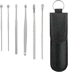 Kit de limpeza para orelhas aço carbono 6 peças com estojo conjunto de limpeza removedor de cera capa com fecho