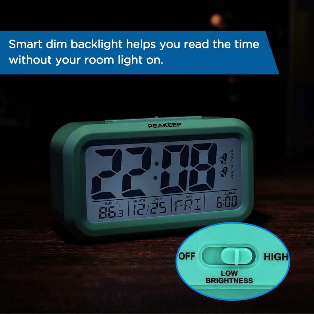 Peakeep Battery Operated Cordless Digital Alarm Clock with 2 Alarms