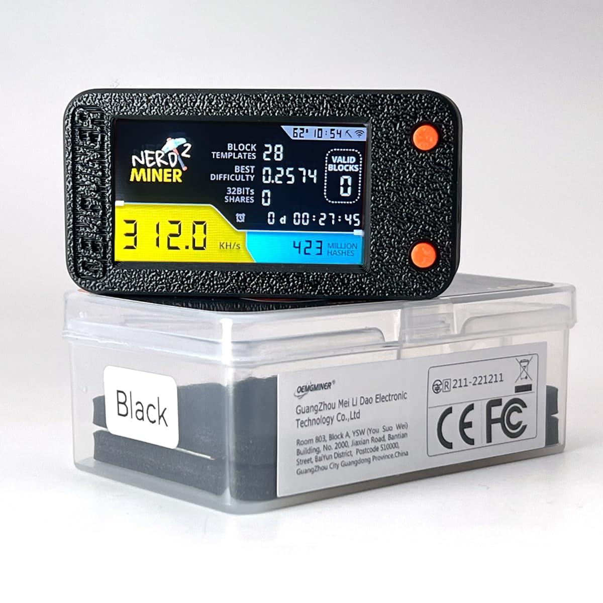 NerdMiner V2 Pro 250KH/s T-Display S3 Bitcoin Solo Lottery Miner - Low Power Consumption, WiFi, USB-C - 3.125 BTC Winning Potential – Ideal for Home Mining (Black)