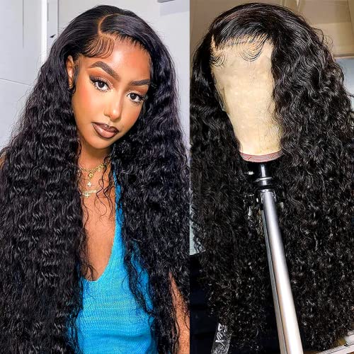 Lace Front Wigs Human Hair Pre Plucked with Baby Hair Glueless 13x4 Transparent Water Wave Lace Frontal Wigs Brazilian Virgin Wigs 150% Density Unprocessed Human Hair Wigs for Black Women Water Wave Wigs