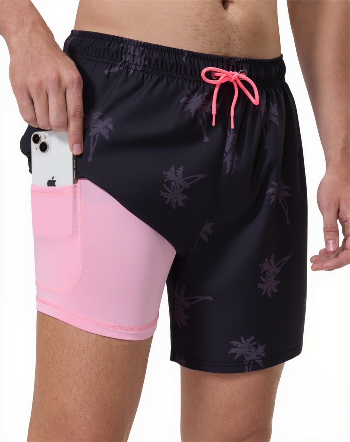 Roxdme Mens Swim Trunks with Compression Liner 5" Stretch Beach Shorts 2 in 1 Quick Dry with Zipper Pockets Board Shorts