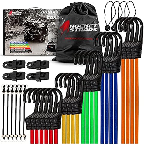 Rocket Straps - Ultimate Outdoor Bungee Cord Assortment - Heavy Duty Set of 36 Bungee Cords (18",24",32",40",48"), with Hooks - Elastic Straps for Camping, Securing, and DIY Cover