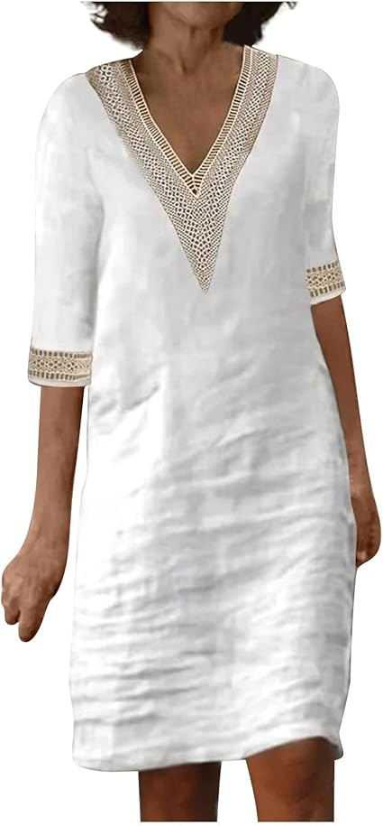 OIOLOYJM Plus Size Summer Dresses for Women 2025 Plus Size Dresses for Curvy Women 3/4 Sleeve Casual Boho Kaftan Dresses