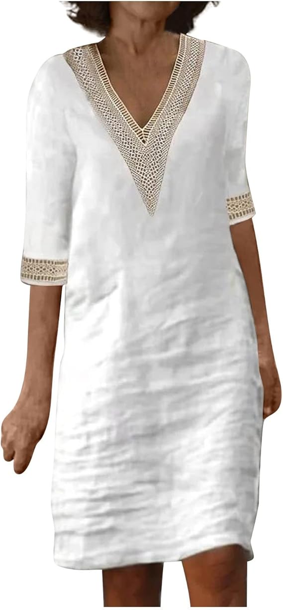 OIOLOYJM Plus Size Summer Dresses for Women 2025 Plus Size Dresses for Curvy Women 3/4 Sleeve Casual Boho Kaftan Dresses