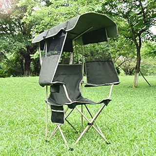 Camping Chair with Shade Canopy, Outdoor Folding Chair with Retractable UPF 50+ Sun Shade, Cup Holder, Side Pocket for Camp, Beach, Tailgates and Outdoors Sports - Support 330 LBS