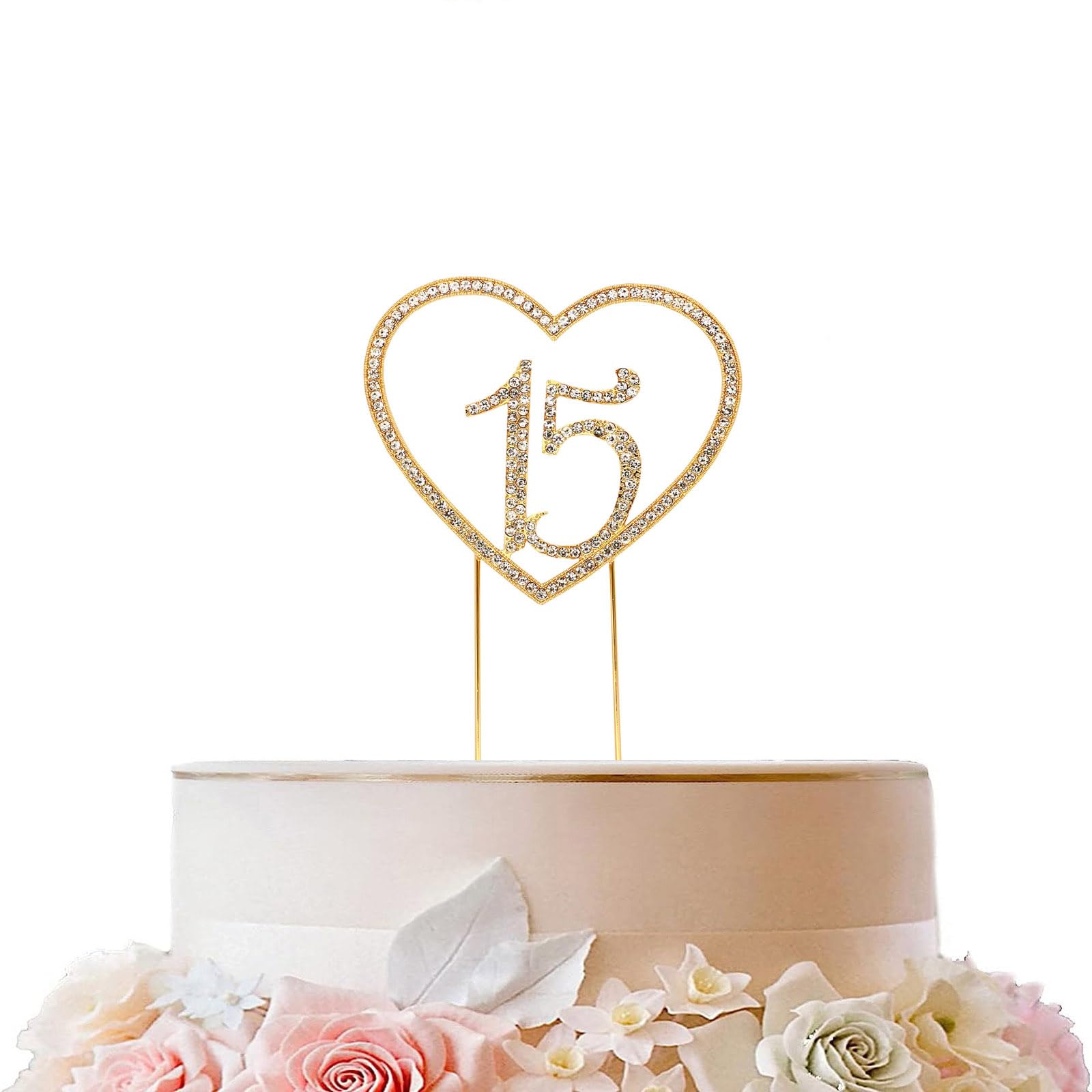 15 Cake Topper Number 15 Rhinestone Quinceanera Cake Topper Sweet 15 Cake Decoration for Birthday Anniversary Party Decoration, Gold