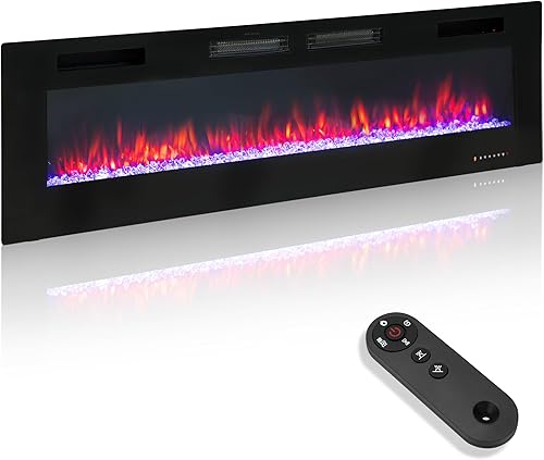 GREEN PARTY Chimenea eléctrica de 72 pulgadas, empotradamontada en la pared, ultrafina, calentador de chimenea lineal de bajo ruido con control