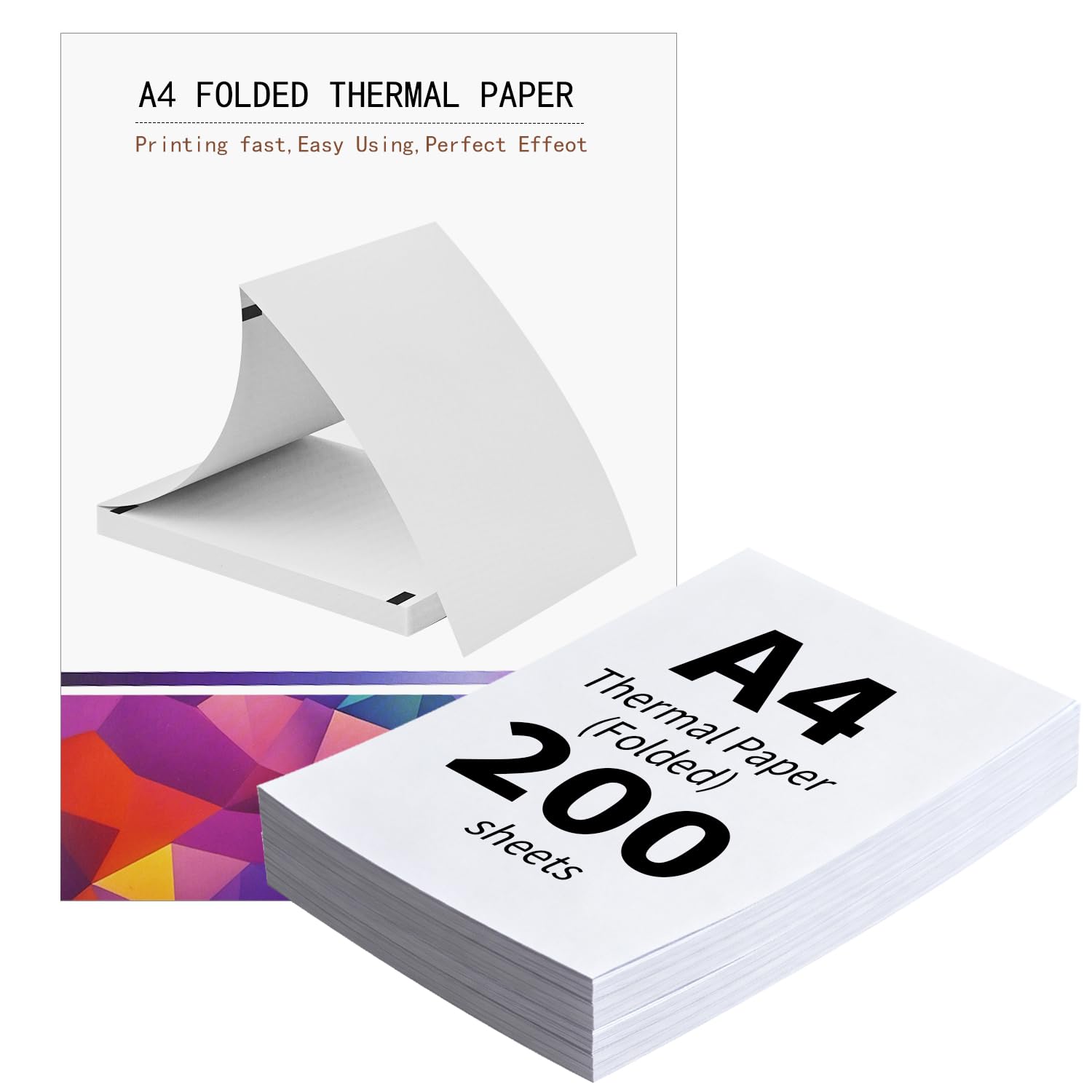 (200 Hojas) Papel Termico Impresora A4,Papel Térmico A4 Plegable,Compatible con La Mayoría de Impresoras Térmicas,Sin BPA, de Secado Rápido,Adecuado para Documentos, Sitios Web y Fotos