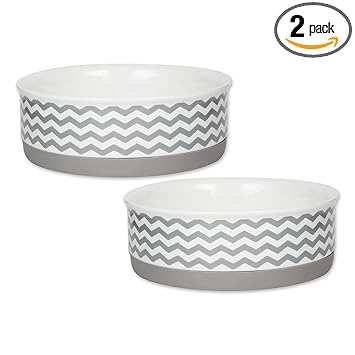 Bone Dry Ceramic Pet Collection Chevron, Medium Set, 6x2, Gray, 2 Piece