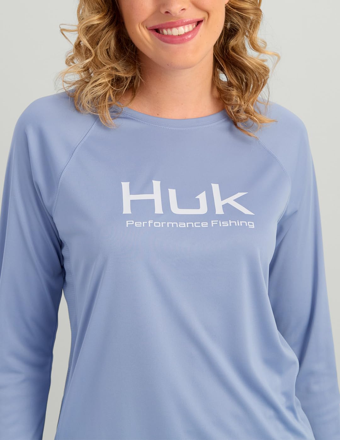 Chemise De Pêche Huk Femme – Manches Longues, Bleu Clair, Taille M, Légère Et Performante