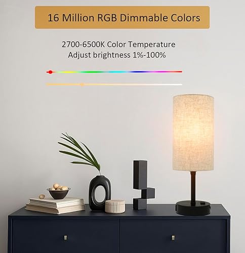 Miniatura 4 de Lámpara de mesa inteligente funciona con HomeKit, Siri, Alexa, Google Assistant, lámpara inteligente de mesita de noche con salida de CA y puertos