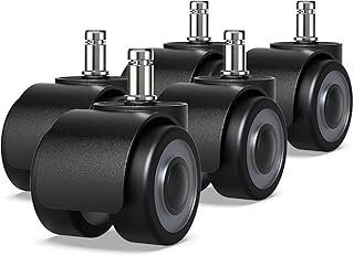 Set of 5 hard floor castors for office chair,11x22 mm office chair castors, double wheel design, No scratches in the floor with these premium castors diameter 50 mm