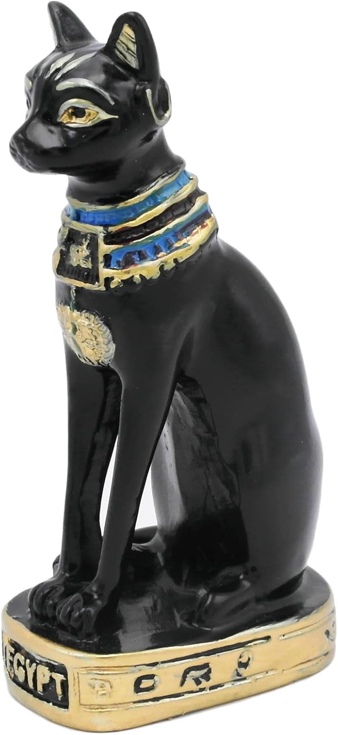 Kocris Casa Bastet de gato egipcio, decoraciones de pecera, acuario, antiguo, egipto, decoración, escultura, estatua, reptil, tortuga, lagarto, tanques, araña, ornamento de terrario, negro