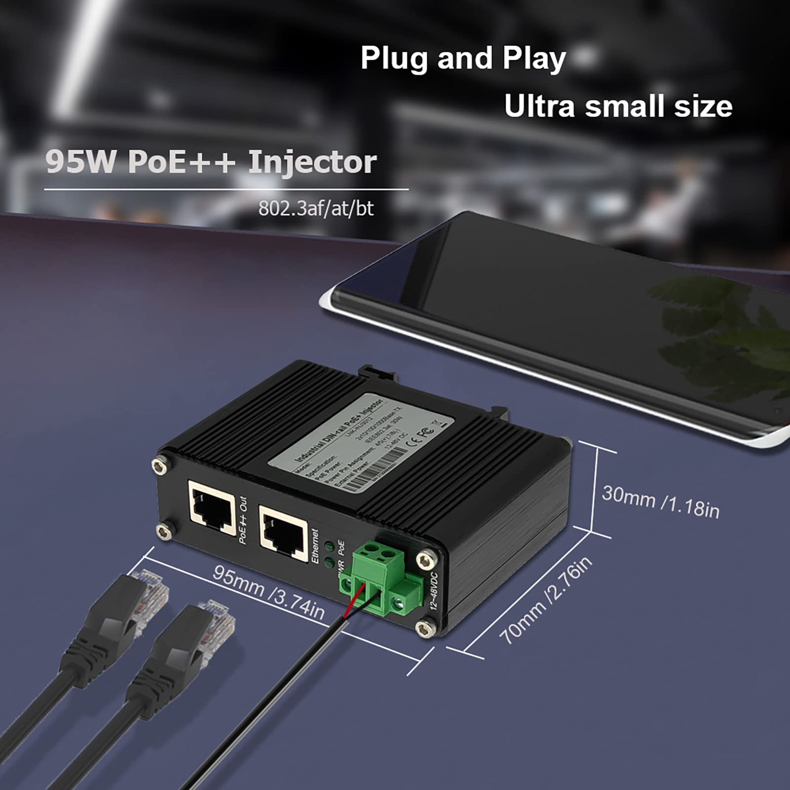 Injecteur Gigabit PoE+ industriel trempé (95 W Gigabit PoE)