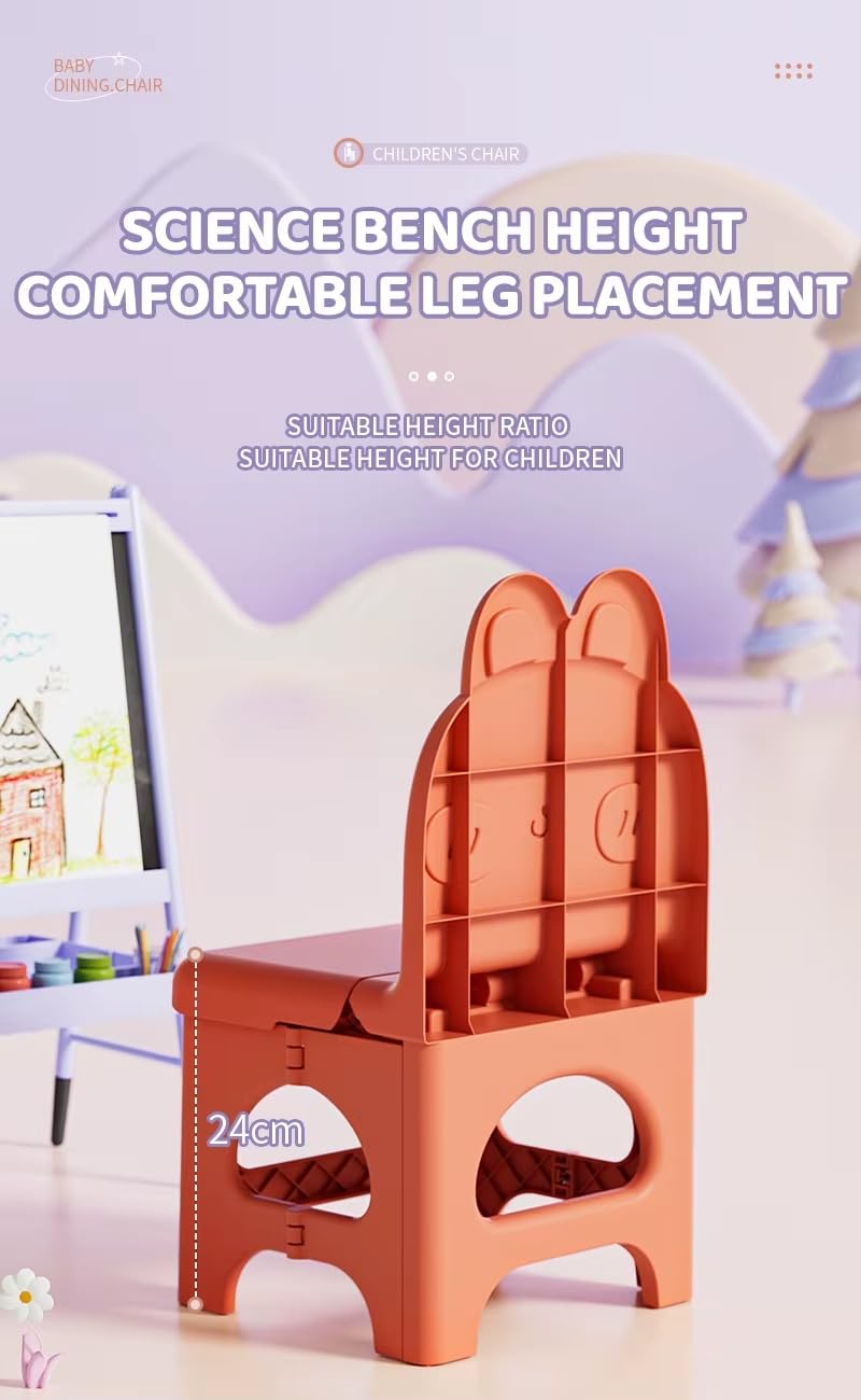 Nabhya Plastic Kids Chair with Cute Animal Design β Foldable, Lightweight & Durable Toddler Seating Chair for Playroom, Study, Nursery, Dining and Preschool Use (Orange) 4