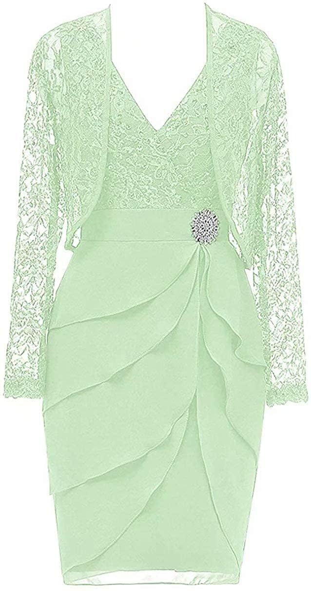 Wseyu Women's Mint Green Mother Of The Bride Groom Dresses With Jacket Lace Long Sleeve Evening Formal Prom Gowns For Wedding Zm047 Uk16