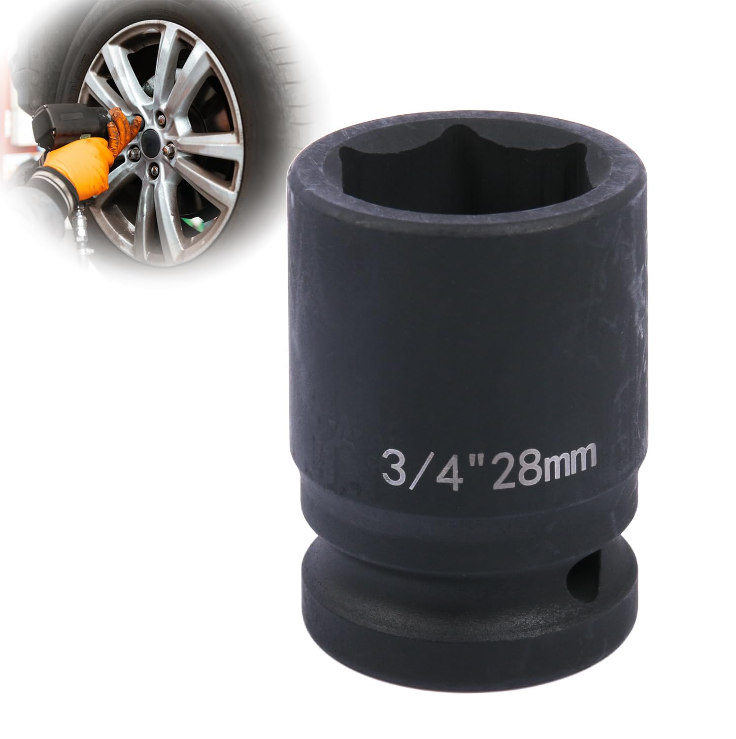 Deep 6-Point Impact Socket 3/4" Drive 28mm,Chrome Molybdenum Steel, Anti-Rust Metric Hex Socket for Car Repairs and Impact Wrench