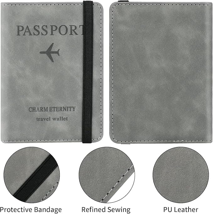 Image of TEKCOOL Passport Holder Cover Travel Wallet Organiser, Passport Case with RFID Blocking, PU Leather Travel Document Holder for Men & Women Travel Accessories (Grey)