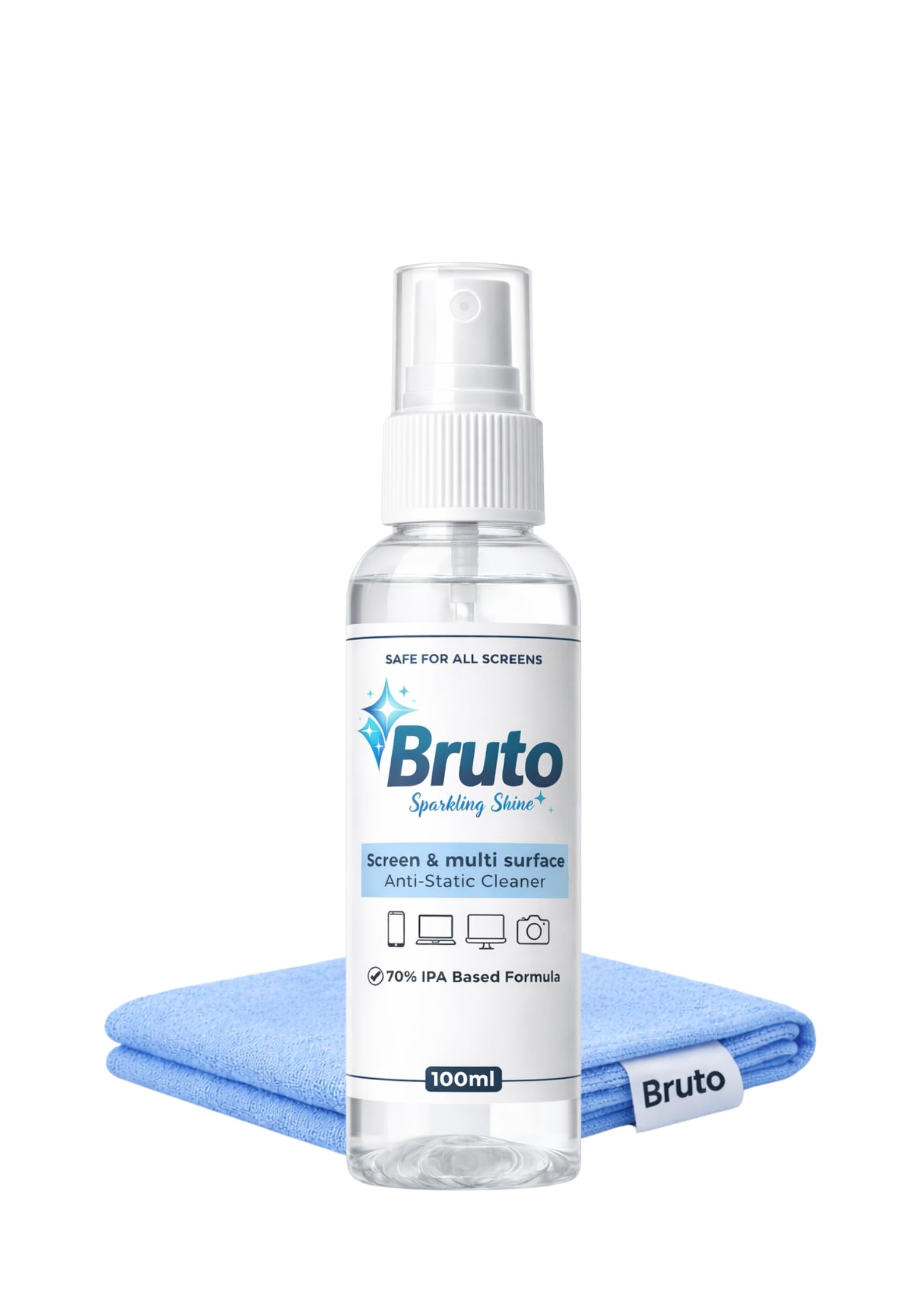 Screen & Multi-Surface Anti-Static Cleaner Spray with Microfiber Cloth – 100ml | Streak-Free Cleaning for Laptop, TV, Mobile, Monitor, Camera & More