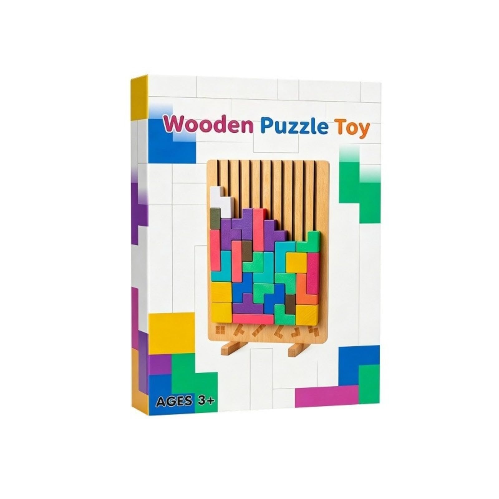 Bloque de rompecabezas de madera para niños – Juego educativo de formas geométricas (Edades 3+) – Estimula la creatividad & Razonamiento lógico para niños
