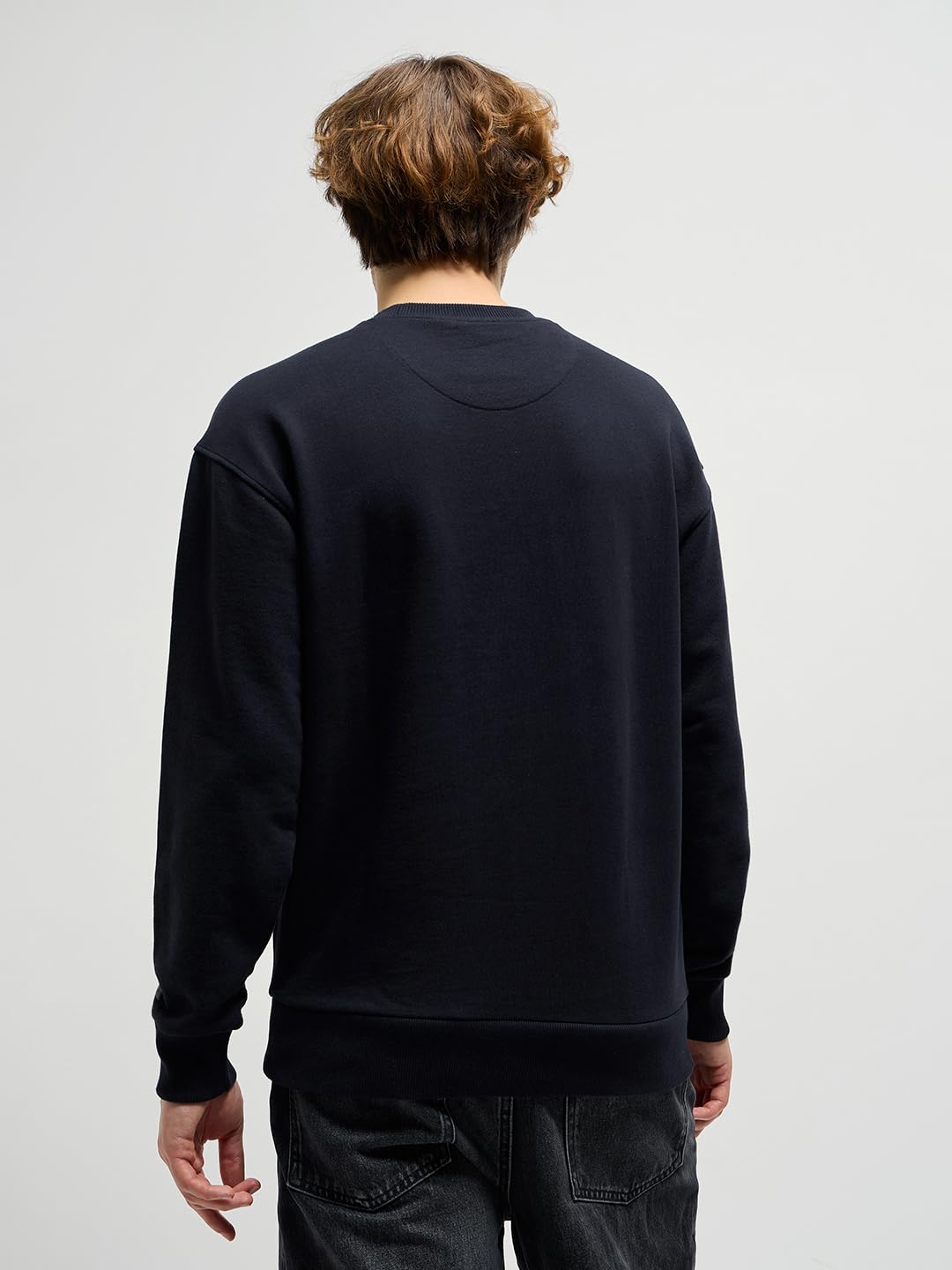 THE BEAR HOUSE Men Graphic Printed Round Neck Cotton Pullover Sweatshirt Black
