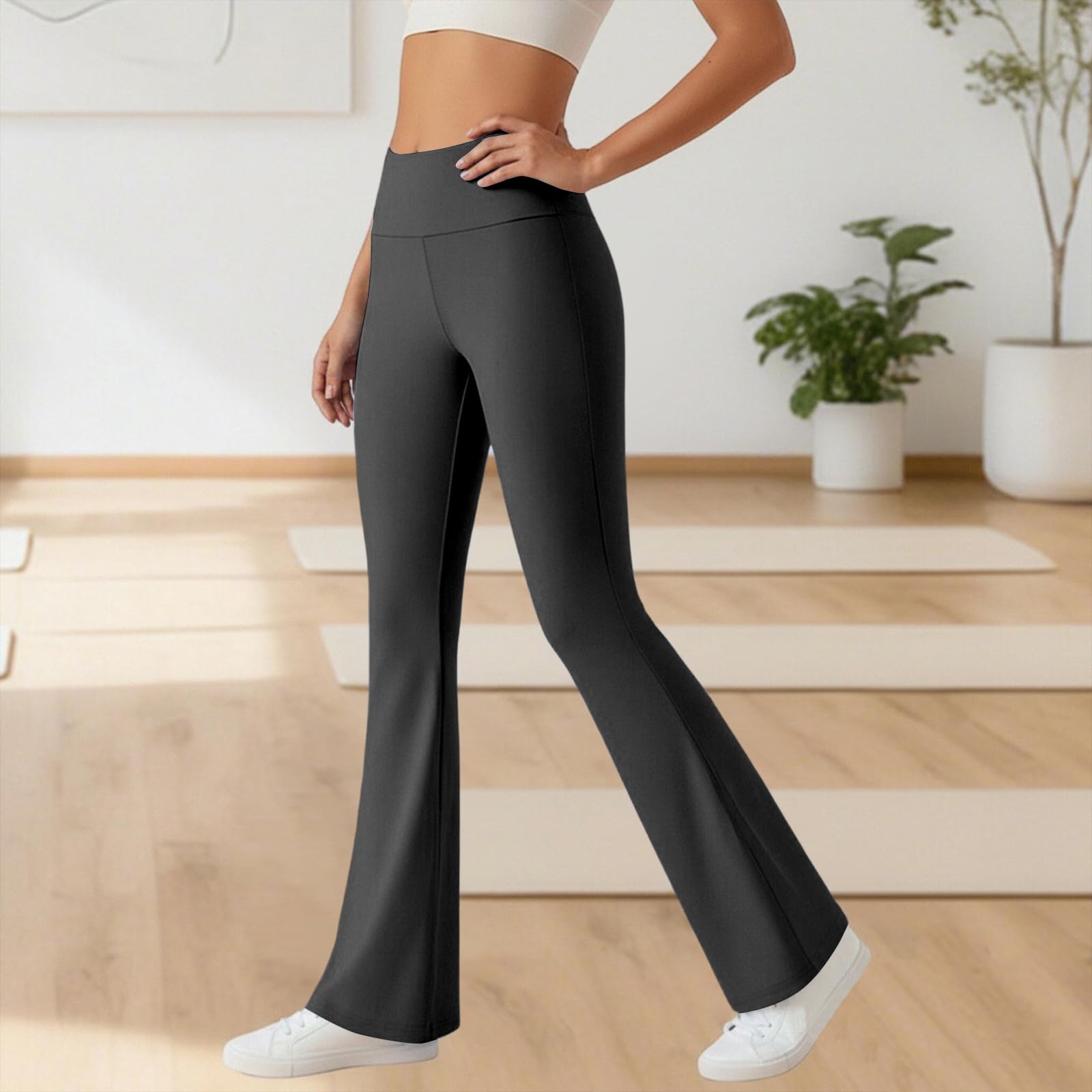 Leggings da yoga da donna, look pulito, pantaloni sportivi a vita alta, leggermente svasati, vestibilità comoda, per allenamento in palestra, movimento, uso casual