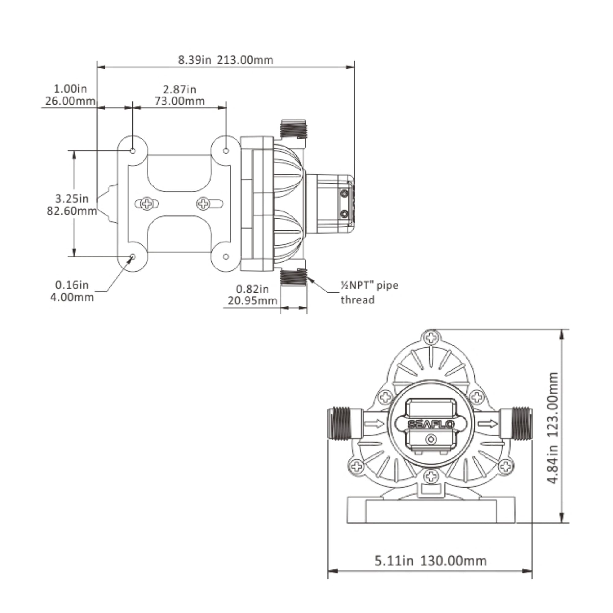 LIGHTEU SEAFLO DC Membranpumpe – 12 V, 3,0 GPM, 45 PSI mit automatischem Schalter