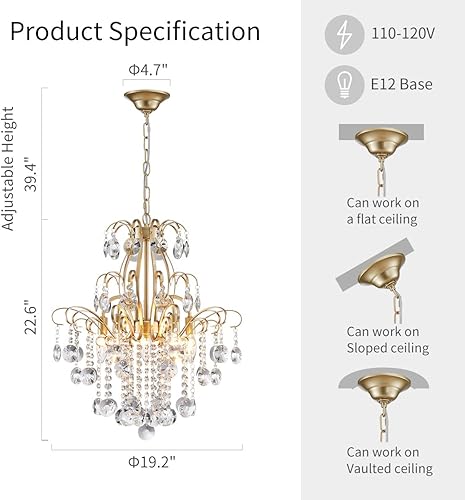 Miniatura 1 de WUZUPS Candelabro de cristal colgante de 5 luces, lámpara de techo moderna para dormitorio, pasillo, bar, cocina, baño, 22.6 pulgadas de alto x 19.2