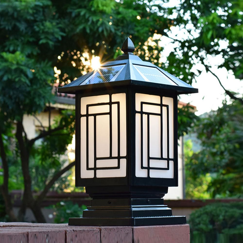 LED Solar Lampions Automatisches Ein- und Ausschalten Vintage Fenster Design Aluminium Druckguss Säulenlampe IP65 Wasserdichte Staubkappe Lichter mit Pier Montage