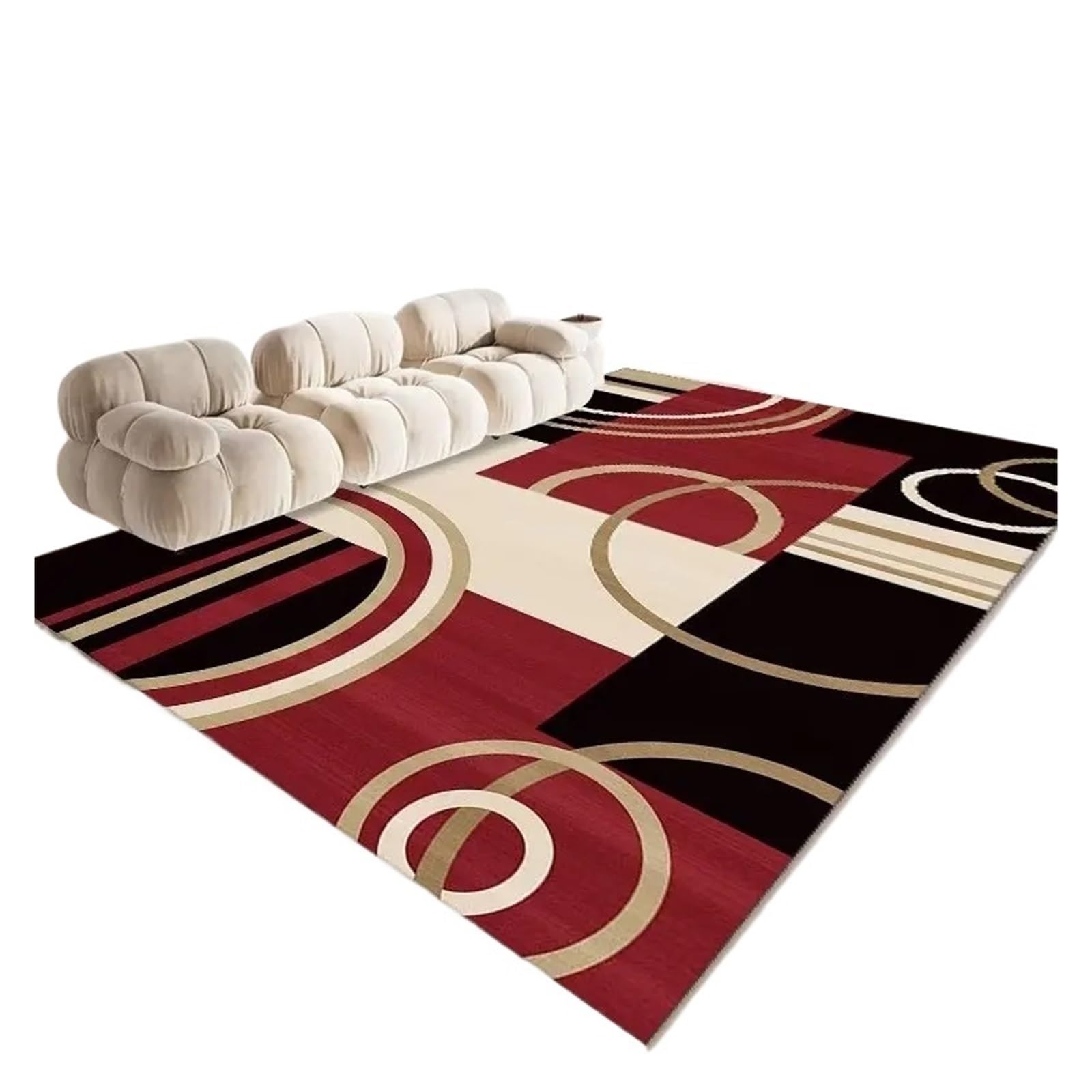 Tapis géométrique lavable et anti-glisse pour salon moderne
