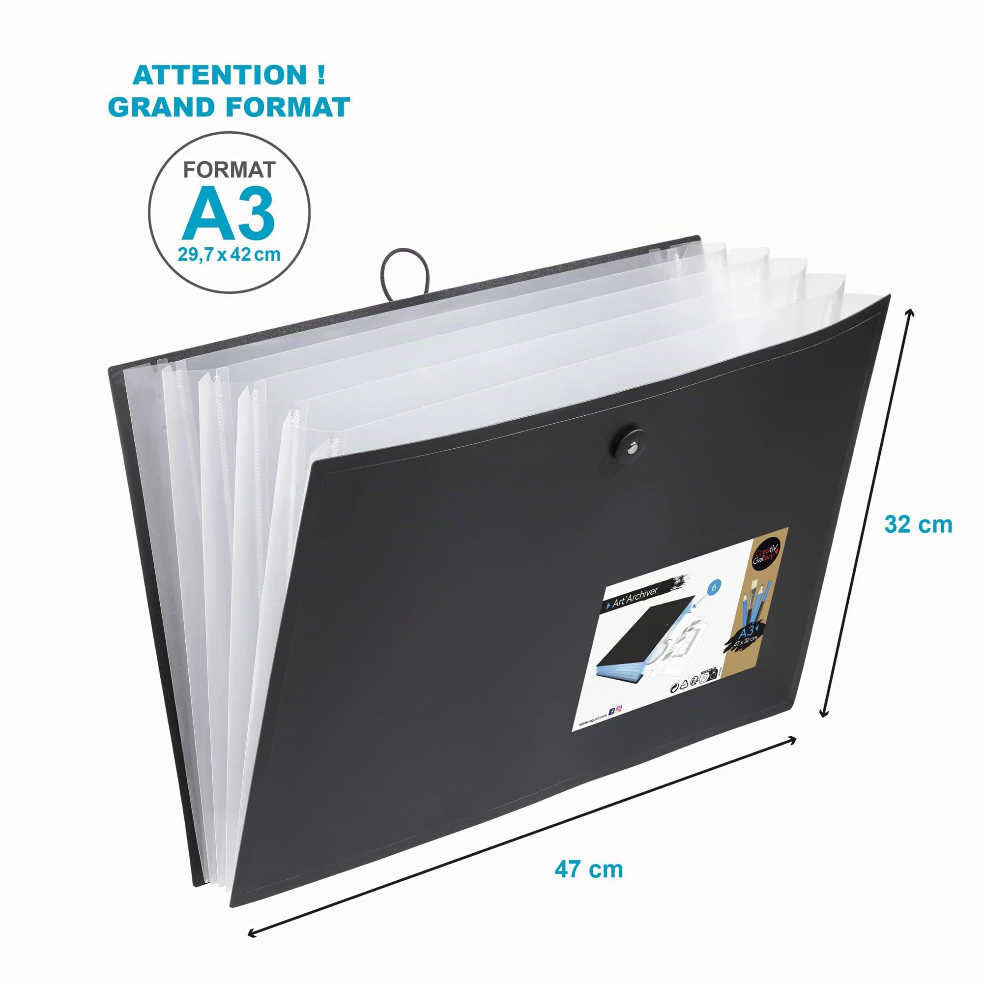 VIQUEL - Trieur extensible A3 pour dessin ou documents A3 - Trieur grand format 6 positions - Noir